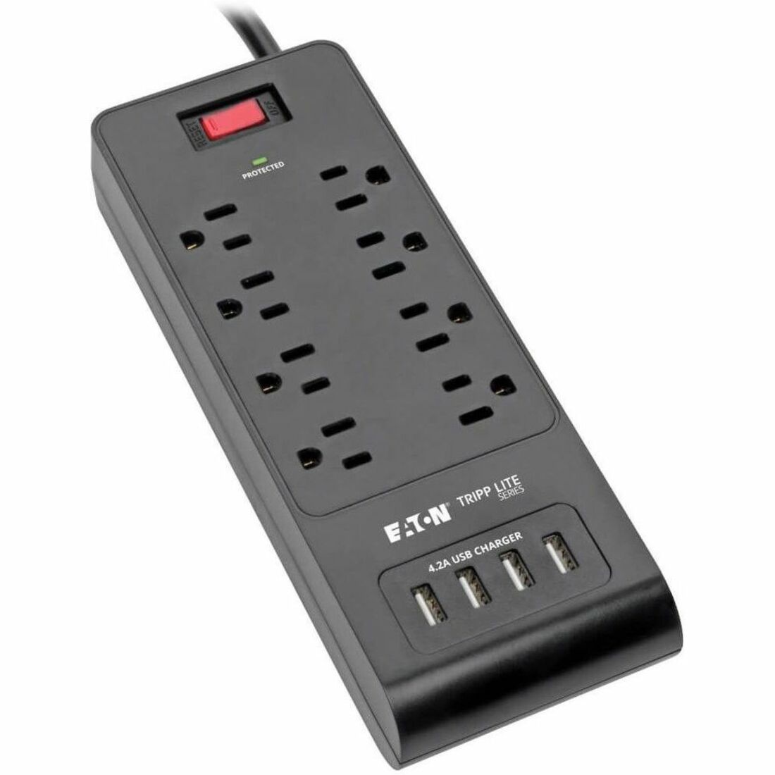 Tripp Lite by Eaton 8-Outlet Surge Protector with 4 USB Ports (4.2A Shared) - 6 ft. (1.83 m) Cord 1800 Joules Black - TLP864USBB