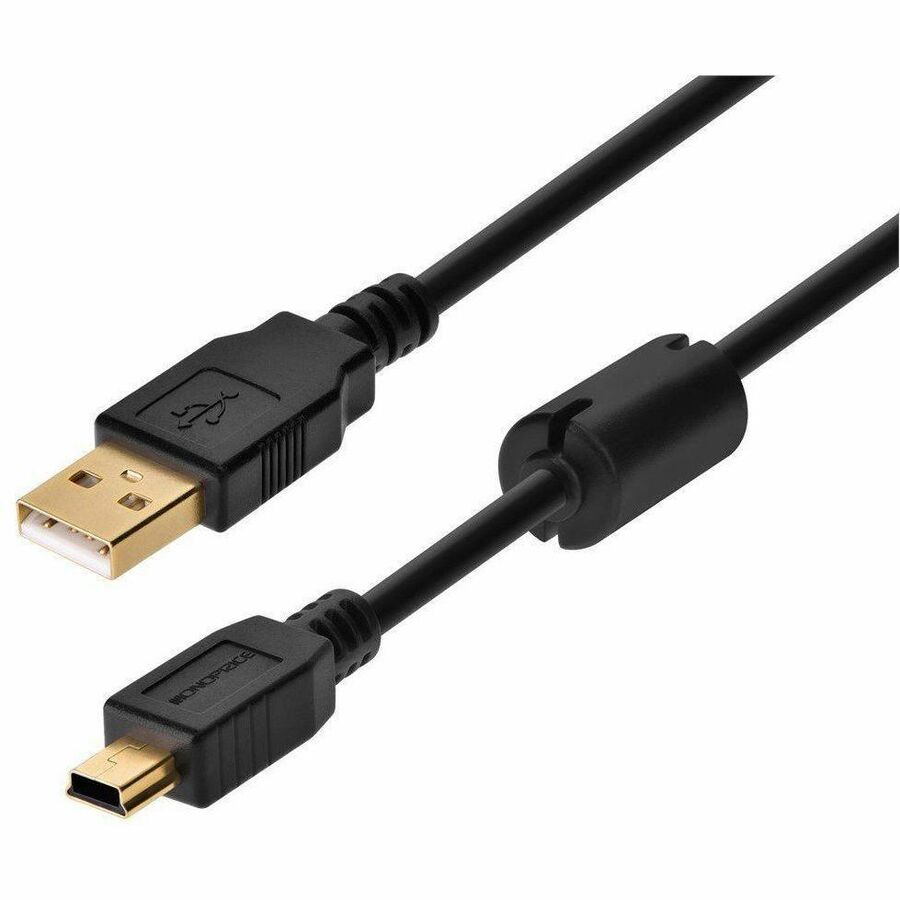 Monoprice USB-A to Mini-B 2.0 Cable - 5-Pin, 28/24AWG, Gold Plated, Black, 1.5ft - 5446