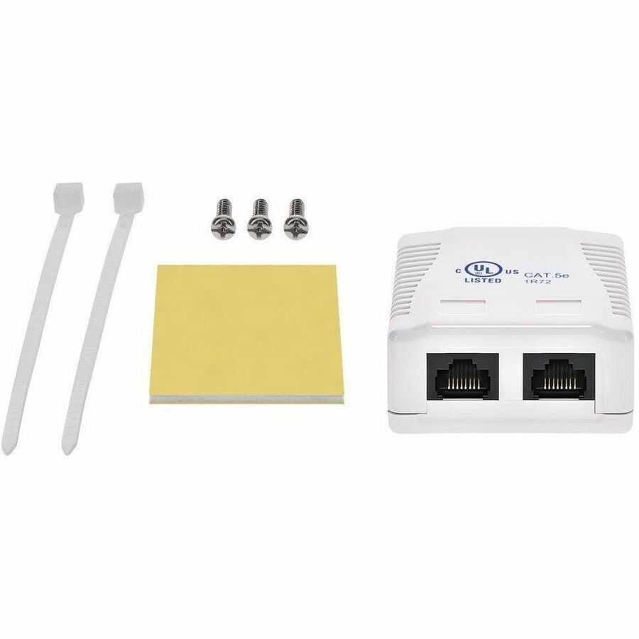 Monoprice 2-Port Cat5e RJ45 Surface Mount Box UL, TAA, Dual IDC, 50u, No Logo, White - 7091