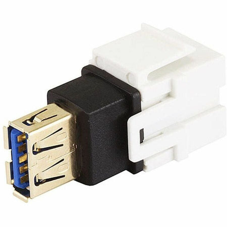 Monoprice Keystone Jack - USB 3.0 A Female to A Female Coupler Adapter, Flush Type (White) - 7836
