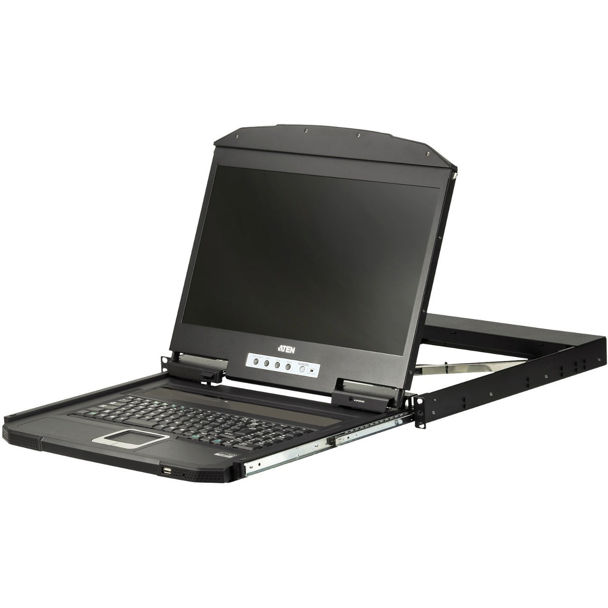 Aten 1U Ultra Short Depth Single Rail WideScreen LCD Console (USB / VGA)-TAA Compliant - CL3100NX