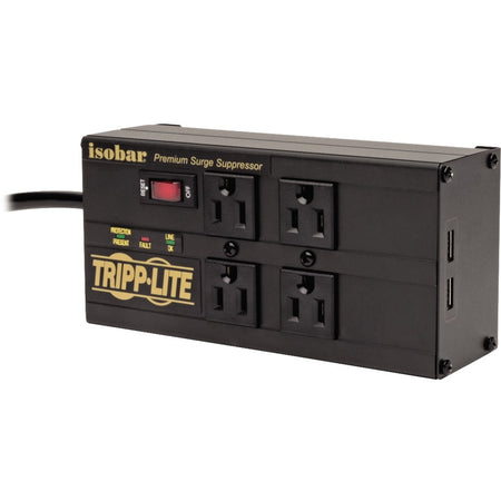 Eaton Tripp Lite Series Isobar 4-Outlet Surge Protector, 8 ft. (2.43 m) Cord, Right-Angle Plug, 3330 Joules, 2 USB Ports, Metal Housing - IBAR4ULTRAUSBB