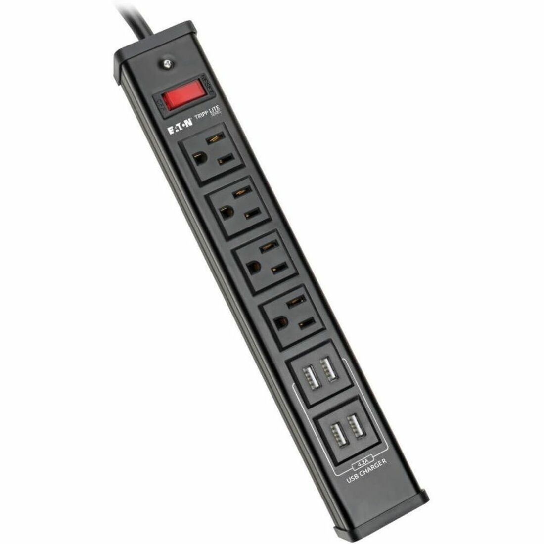 Tripp Lite by Eaton 4-Outlet Surge Protector with 4 USB Ports (4.2A Shared) - 6 ft. (1.83 m) Cord 450 Joules Metal Housing - TLM446USBB