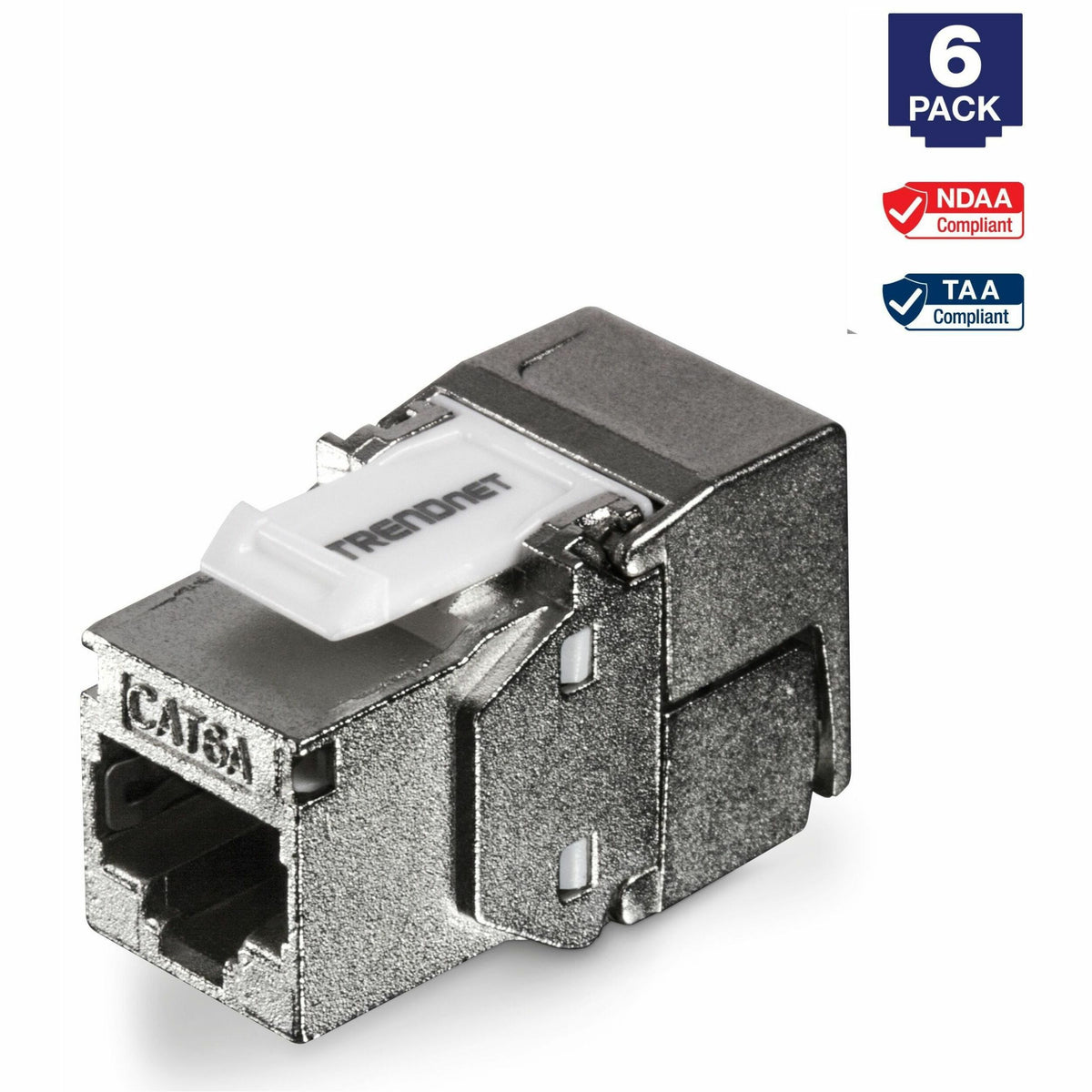 TRENDnet Shielded Cat6A Keystone Jack, 6-Pack Bundle, TC-K06C6A, 180&deg; Angle Termination, Compatible with Cat5/Cat5e/Cat6 Cabling, Use w/ TC-KP24S Shielded Blank Keystone Patch Panel (sold separately) - TC-K06C6A