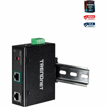 TRENDnet Industrial Gigabit UPoE Splitter, Dual DC Power Outputs, DIN-Rail or Wall-Mountable, Adjustable Voltage Output, TI-SG104 - TI-SG104