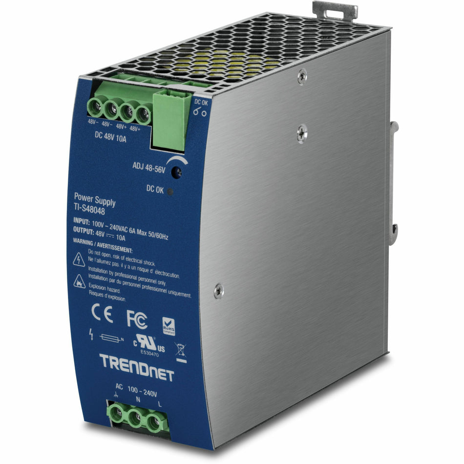 TRENDnet 480W, 48V DC, 10A AC to DC DIN-Rail Power Supply with PFC Function, TI-S48048 - TI-S48048