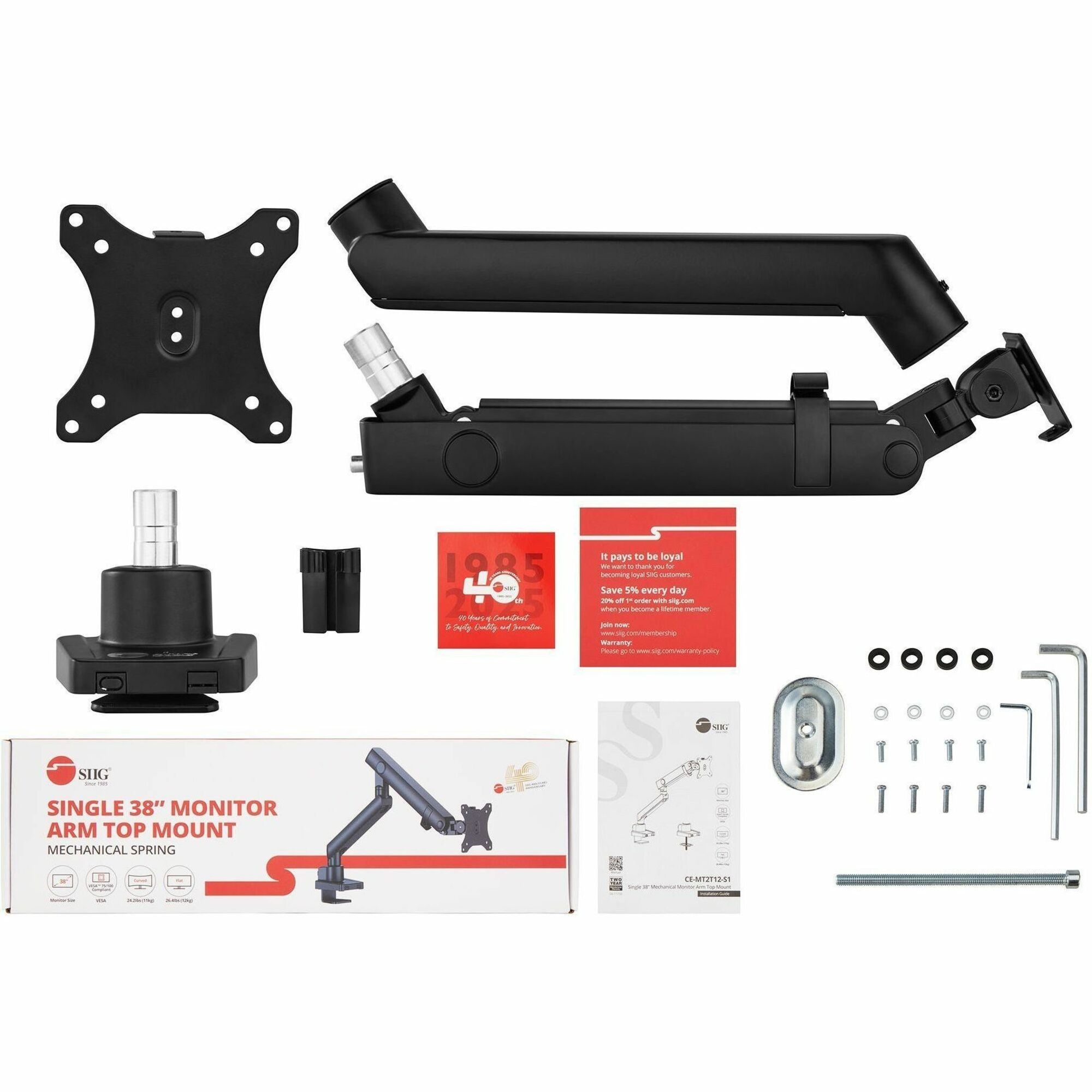 Aluminum Mechanical Spring Single Monitor Arm Mount - 17" to 32" - Max Load 17.6 lbs - CE-MT2T12-S1