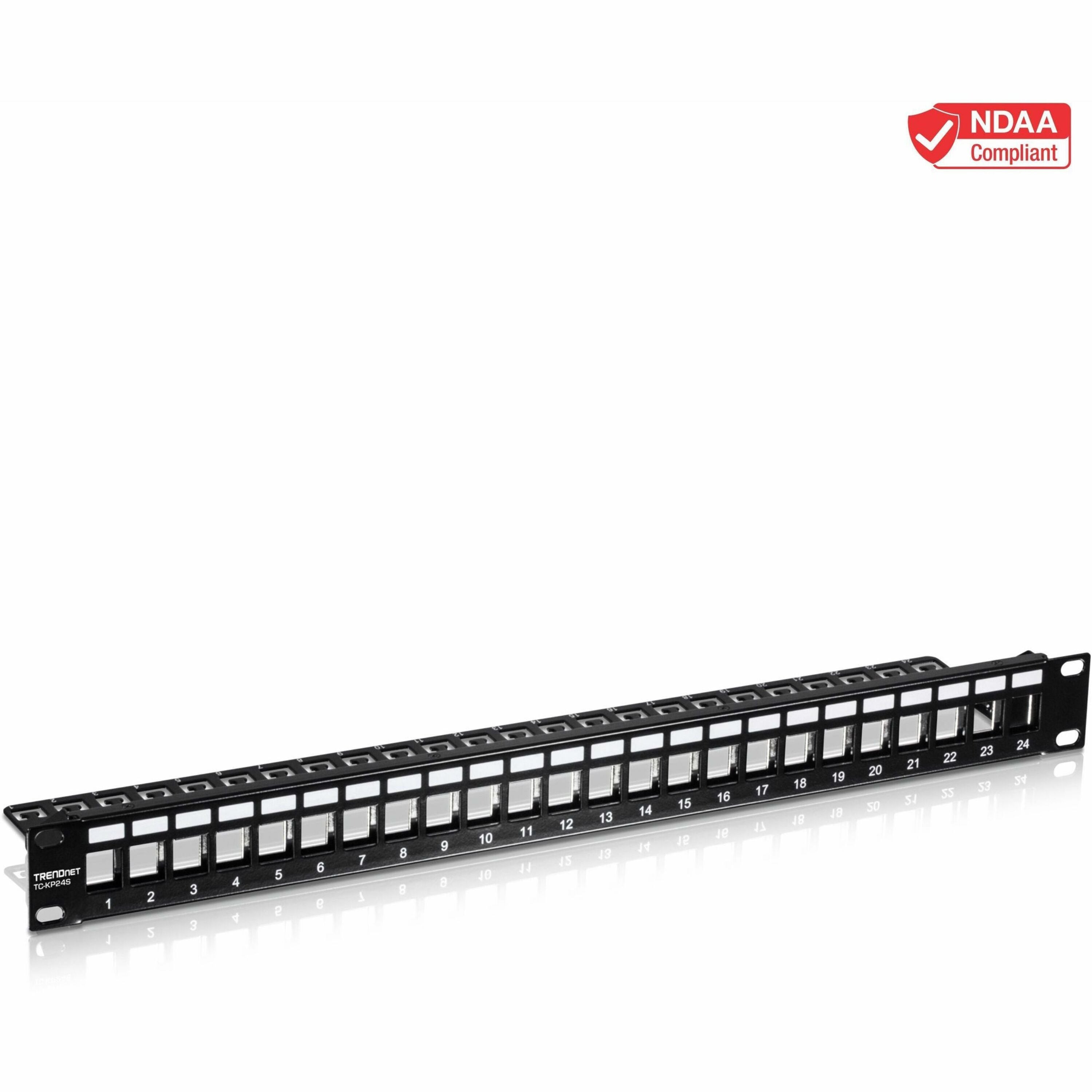 TRENDnet 24-Port Blank Keystone Shielded 1U Patch Panel, 1U 19" Rackmount Housing, Protects Against EMI/RFI Noise, Recommended With TC-K06C6A Cat6A Keystone Jacks (Sold Separately), Black, TC-KP24S - TC-KP24S