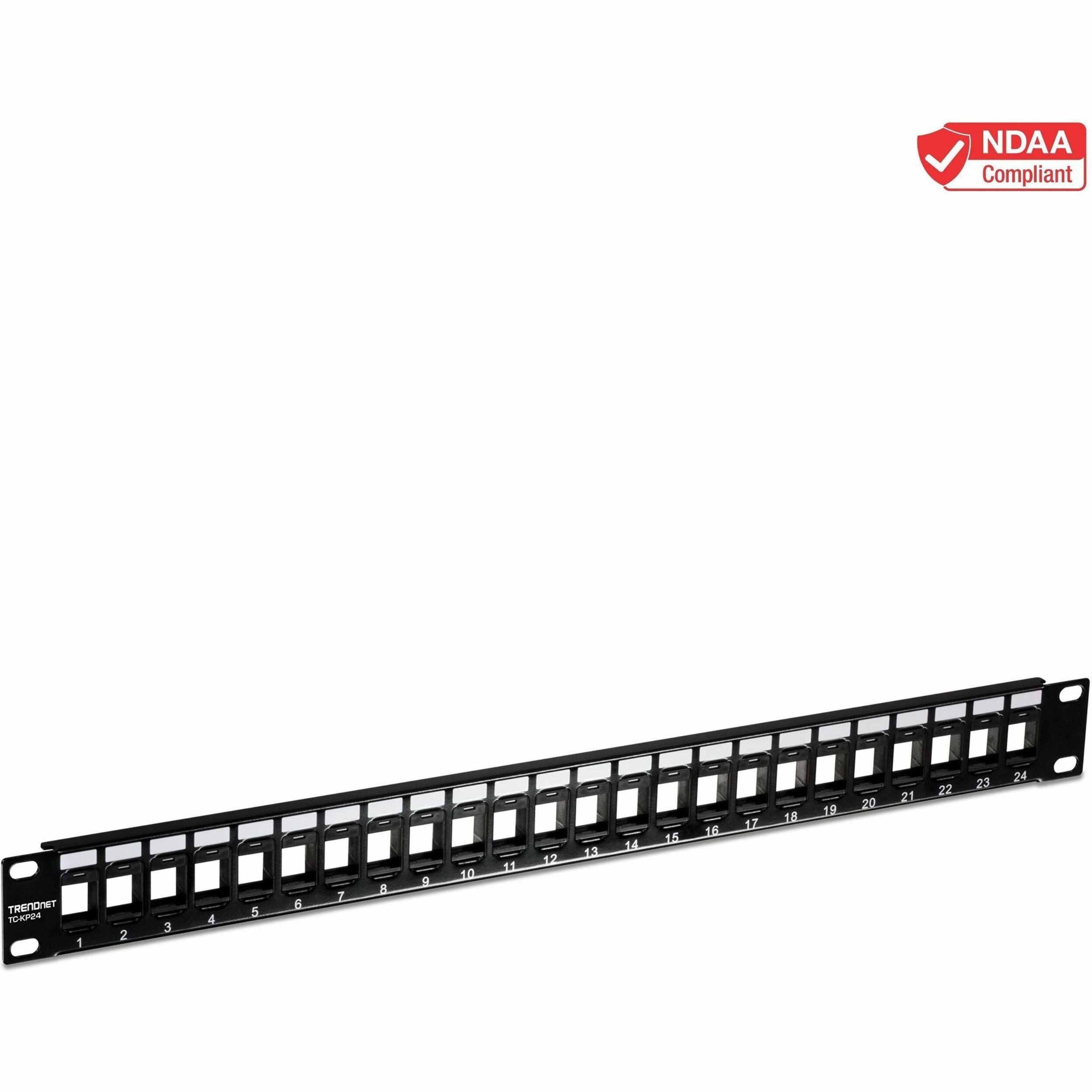 TRENDnet 24-Port Blank Keystone 1U Patch Panel, 1U 19" Metal Rackmount Housing, Recommended With TC-K25C6 & TC-K50C6 Cat6 Keystone Jacks (Sold Separately), Black, TC-KP24 - TC-KP24
