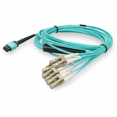 AddOn 5m MPO/UPC to 4xLC/UPC Duplex Aqua OM4 OFNR (Riser-Rated) 8-Strand Fiber Fanout Cable with 3m Breakout Legs - ADD-MPO-4LC5M5OM4-3MBO