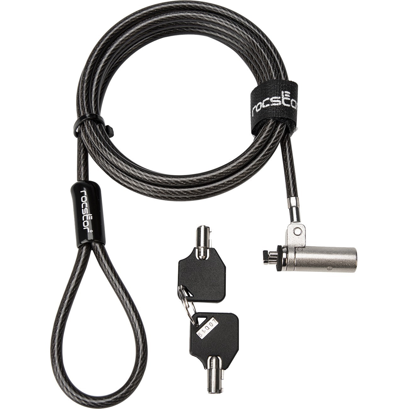 Rocbolt R20 Slim Security Cable with Key Lock and (2) Keys - 10mm Lock Head for Thinnest Laptop, Ultrabook Devices - Galvanized Steel, Nickel, Zinc Alloy - 6 ft - Compatible with K65042L & K64434W - TAA COMPLIANT - FOR THINNEST LAPTOP & ULTRABOOK DEVICES LOCK SLOT SECURITY CABLE INCLUDES 2 KEYS - Y10C243-B1