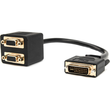 Rocstor Premium 1 ft DVI-I Analog to 2 x VGA Video Splitter Cable - M/F - DVI-I (Single-Link) Male Video - HD-15 Female VGA - 1ft - Black - DVI Cable to 2 x VGA Y Cable M/F - Y10A219-B1