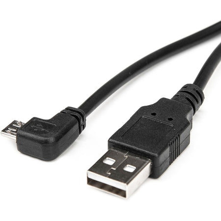 Rocstor Premium 1 ft Micro USB Cable - A to Right Angled Micro B - USB Type A Male - Micro USB Type B Male - 1ft - Black USB Cable - Y10C216-B1