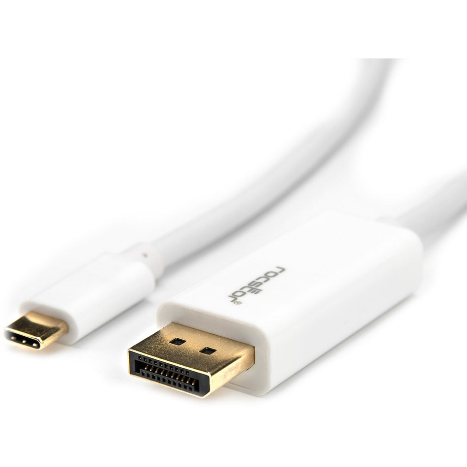 Rocstor Premium 10ft / 3m USB Type C to DisplayPort Cable - USB C to DP Cable - 4K 60Hz - White - DisplayPort/USB for Video Device, Monitor, Workstation, Projector, MacBook, Chromebook, Notebook, Ultrabook, TV - 10ft - 1 Pack - 1 x Type C Male USB - 1 x DisplayPort Female Digital Video - White USB C TO DP Adapter Cable - Y10C241-W1