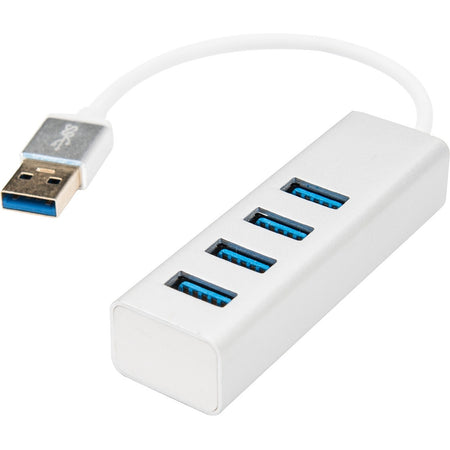 Rocstor Premium Portable 4 Port SuperSpeed Mini USB 3.0 Hub - Aluminum Silver - USB - External - 4 USB Ports Female - 4 USB 3.0 Ports - PC, Mac - 6 in Mini Hub with Built-in SuperSpeed Cable 5Gbps - Y10A216-S1