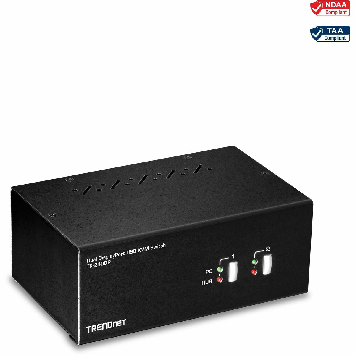 TRENDnet 2-Port Dual Monitor DisplayPort KVM Switch With Audio, 2-Port USB 2.0 Hub, 4K UHD Resolutions Up To 3840 x 2160, Connect Two DisplayPort Monitors, Dual Monitor KVM Switch, Black, TK-240DP - TK-240DP