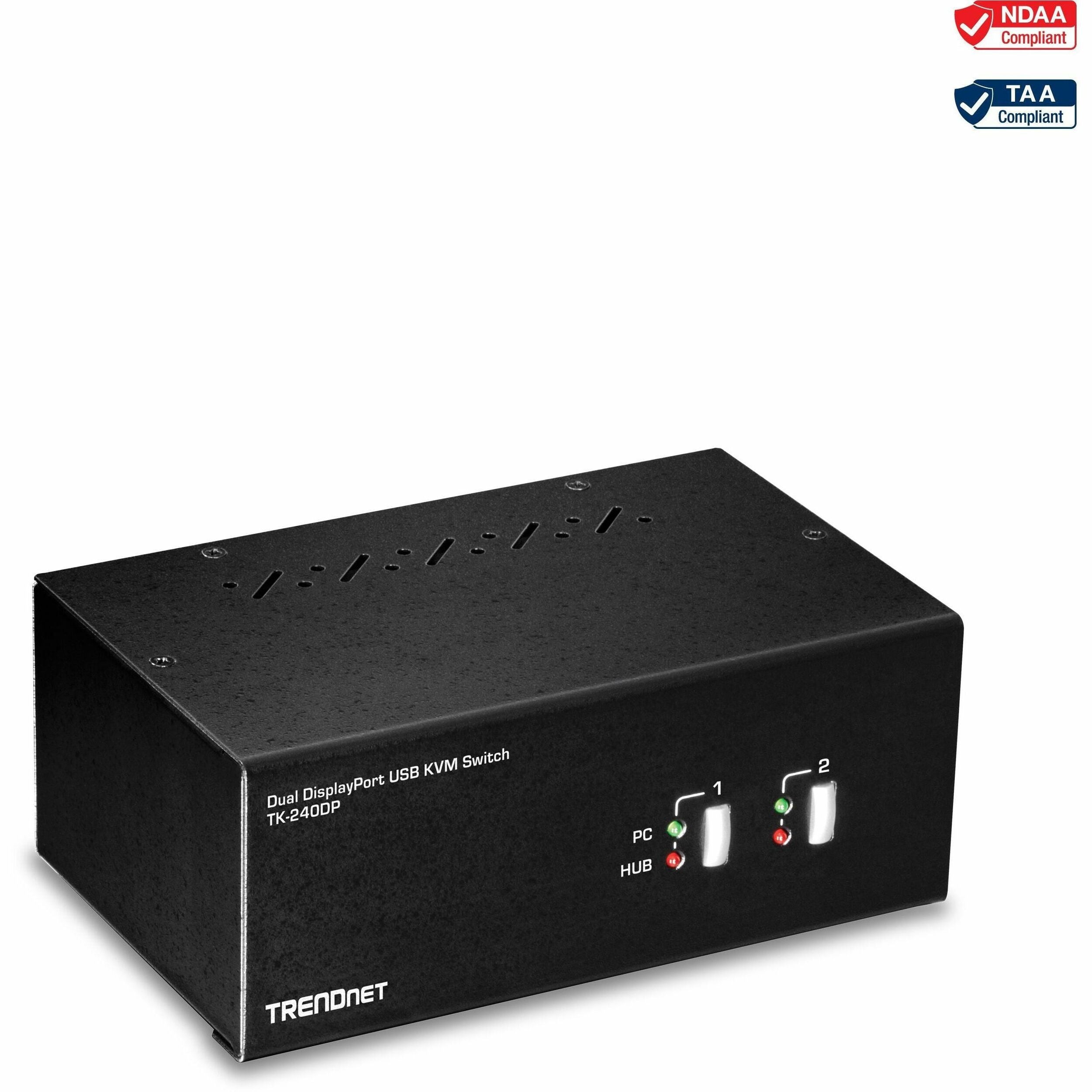 TRENDnet 2-Port Dual Monitor DisplayPort KVM Switch With Audio, 2-Port USB 2.0 Hub, 4K UHD Resolutions Up To 3840 x 2160, Connect Two DisplayPort Monitors, Dual Monitor KVM Switch, Black, TK-240DP - TK-240DP