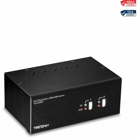 TRENDnet 2-Port Dual Monitor DisplayPort KVM Switch With Audio, 2-Port USB 2.0 Hub, 4K UHD Resolutions Up To 3840 x 2160, Connect Two DisplayPort Monitors, Dual Monitor KVM Switch, Black, TK-240DP - TK-240DP