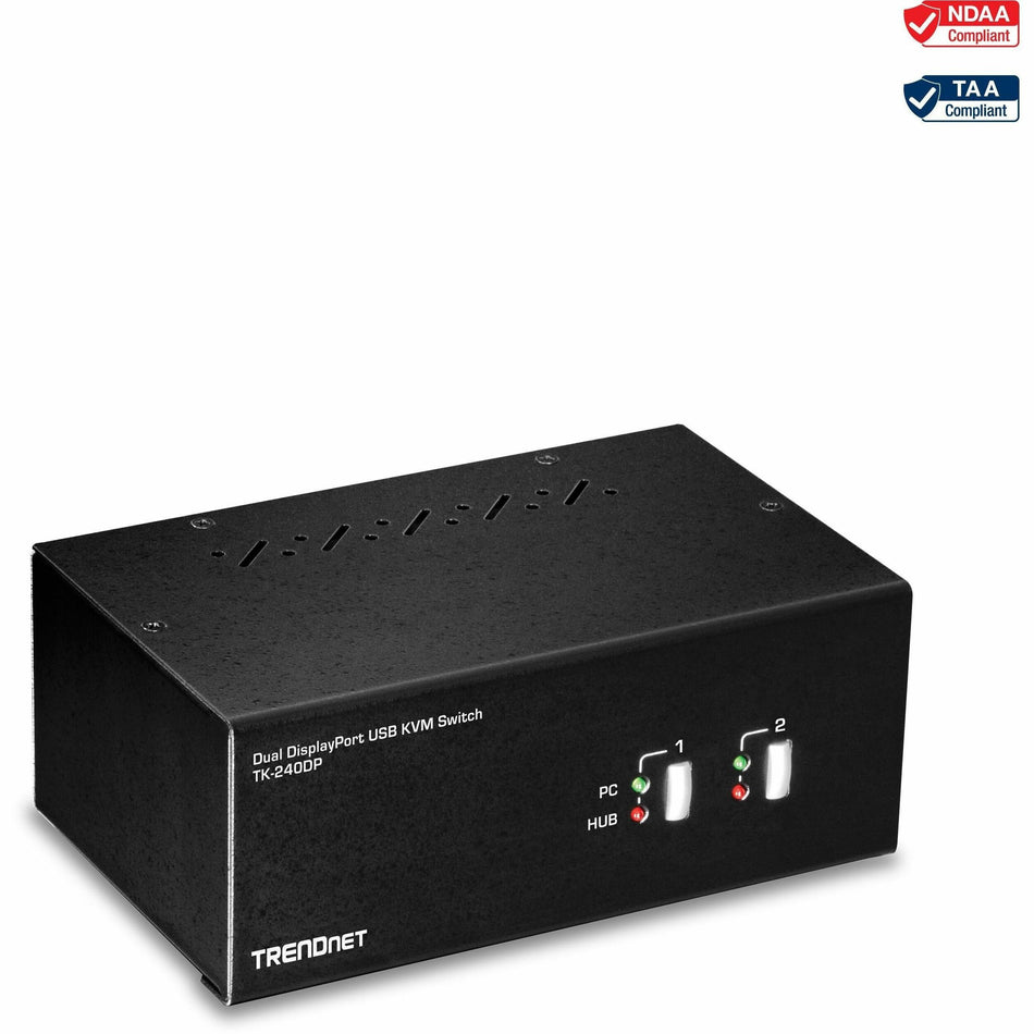 TRENDnet 2-Port Dual Monitor DisplayPort KVM Switch With Audio, 2-Port USB 2.0 Hub, 4K UHD Resolutions Up To 3840 x 2160, Connect Two DisplayPort Monitors, Dual Monitor KVM Switch, Black, TK-240DP - TK-240DP