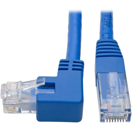 Eaton Tripp Lite Series Left-Angle Cat6 Gigabit Molded UTP Ethernet Cable (RJ45 Left-Angle M to RJ45 M), Blue, 1 ft. (0.31 m) - N204-001-BL-LA