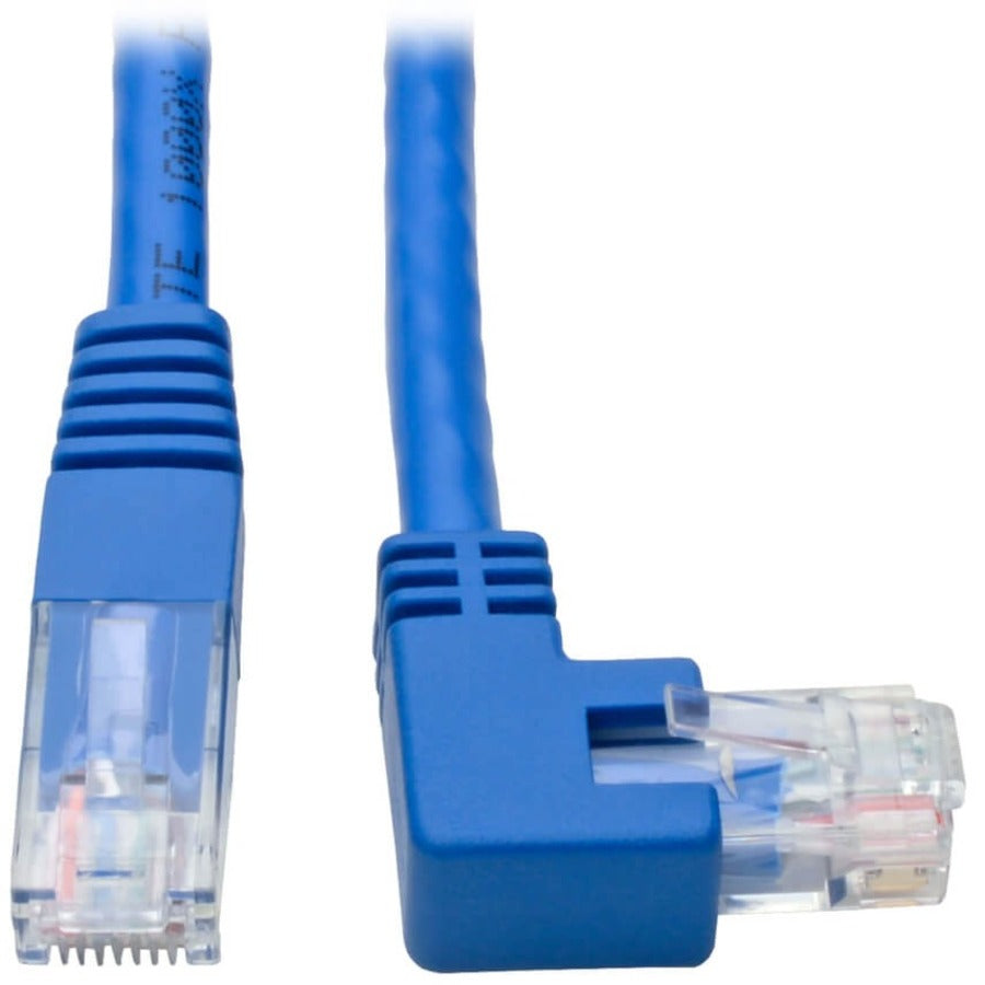 Eaton Tripp Lite Series Right-Angle Cat6 Gigabit Molded UTP Ethernet Cable (RJ45 Right-Angle M to RJ45 M), Blue, 1 ft. (0.31 m) - N204-001-BL-RA