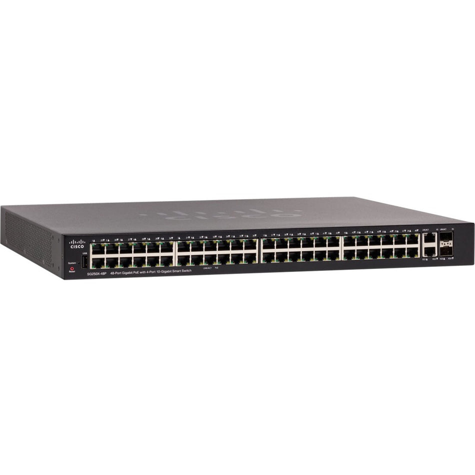 Cisco SG250X-48P Gigabit PoE with 4-Port 10-Gigabit Smart Switch - SG250X-48P-K9NA-RF