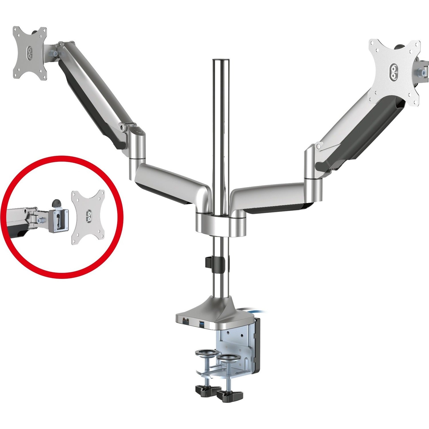 SIIG Dual Monitor Gas Spring Desk Mount with USB Port - 17" to 32" - CE-MT2X11-S1