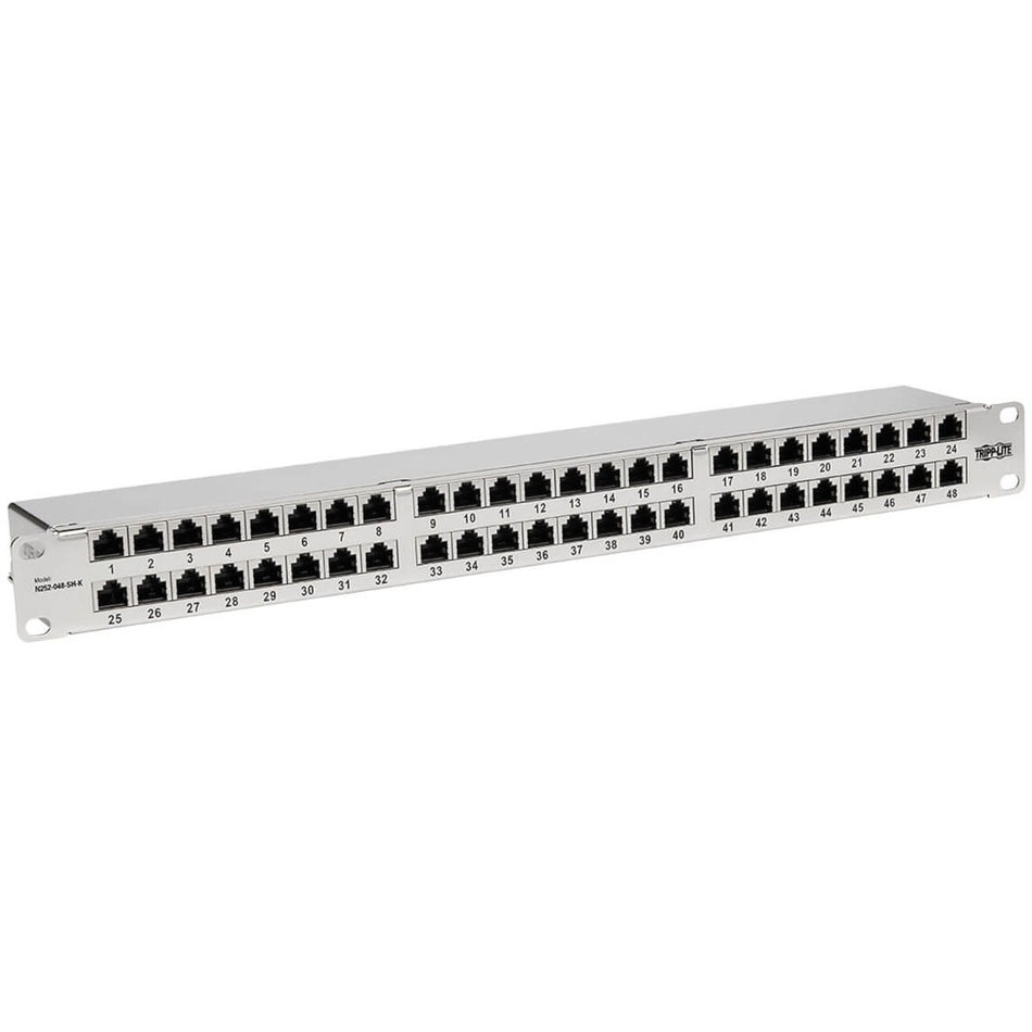 Tripp Lite by Eaton Cat5e/Cat6 48-Port Patch Panel - Shielded, Krone IDC, 568A/B, RJ45 Ethernet, 1U Rack-Mount, TAA - N252-048-SH-K
