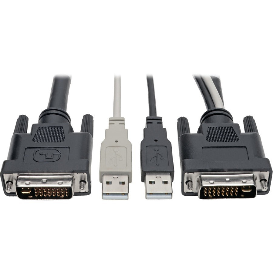 Tripp Lite by Eaton DVI to USB-A Dual KVM Cable Kit - (2x Male/2x Male), 1920 x 1200 (1080p) @ 60 Hz, 10 ft. (3.05 m) - P760-010-DVI