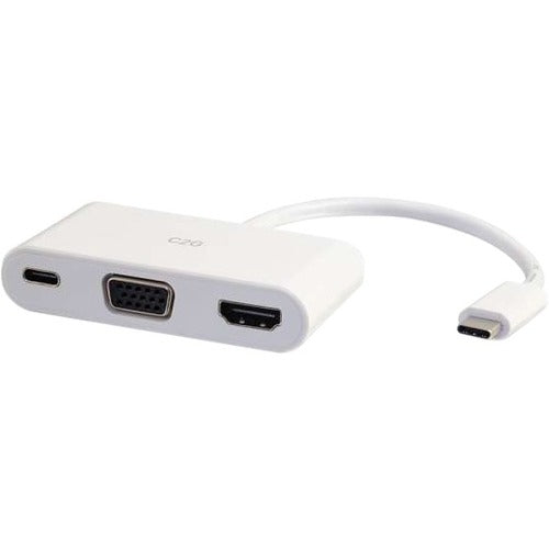 C2G USB C to HDMI and VGA Adapter Converter with Power Delivery - White - 26885