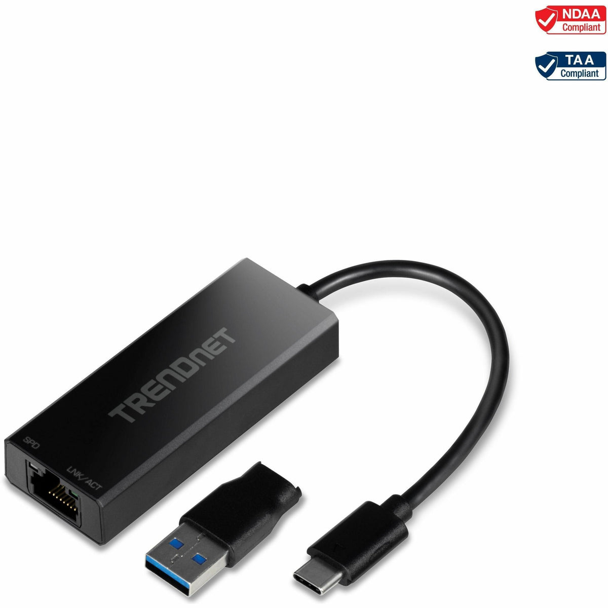 TRENDnet USB-C 3.1 to 2.5GBASE-T Ethernet Adapter, TUC-ET2G, NDAA & TAA Compliant, Windows & Mac Compatible, USB Type-C to USB-A Converter Included, Up to 2.5Gbps Speeds, Black - TUC-ET2G
