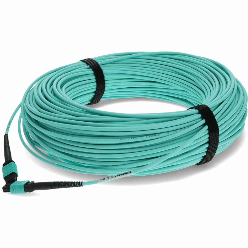 AddOn 65m MPO (Female) to MPO (Female) 12-Strand Aqua OM4 Crossover Fiber OFNR (Riser-Rated) Patch Cable - ADD-MPOMPO-65M5OM4