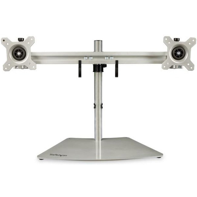 StarTech.com Dual Monitor Stand, Free Standing Desktop Pole Stand for 2x 24" (17.6lb/8kg) VESA Mount Displays, Height Adjustable, Silver - ARMDUOSS