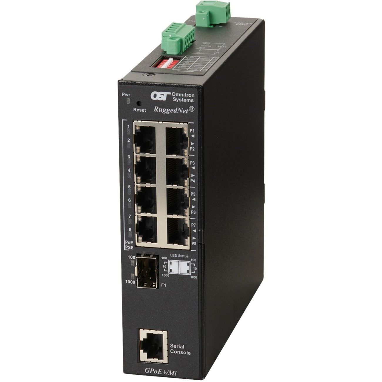 Omnitron Systems RuggedNet Managed Industrial Gigabit PoE+, SFP, RJ-45, Ethernet Fiber Switch - 9559-0-18-1Z