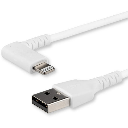 StarTech.com 1m USB A to Lightning Cable iPhone iPad Durable Right Angled 90 Degree White Charger Cord w/Aramid Fiber Apple MFI Certified - RUSBLTMM1MWR