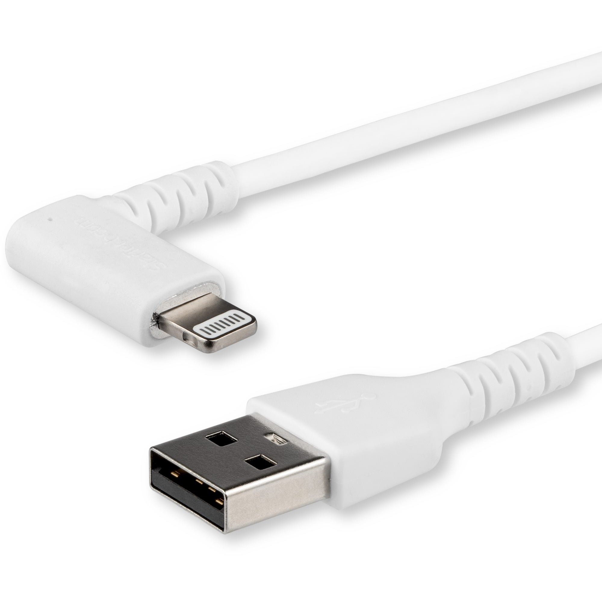 StarTech.com 2m USB A to Lightning Cable iPhone iPad Durable Right Angled 90 Degree White Charger Cord w/Aramid Fiber Apple MFI Certified - RUSBLTMM2MWR