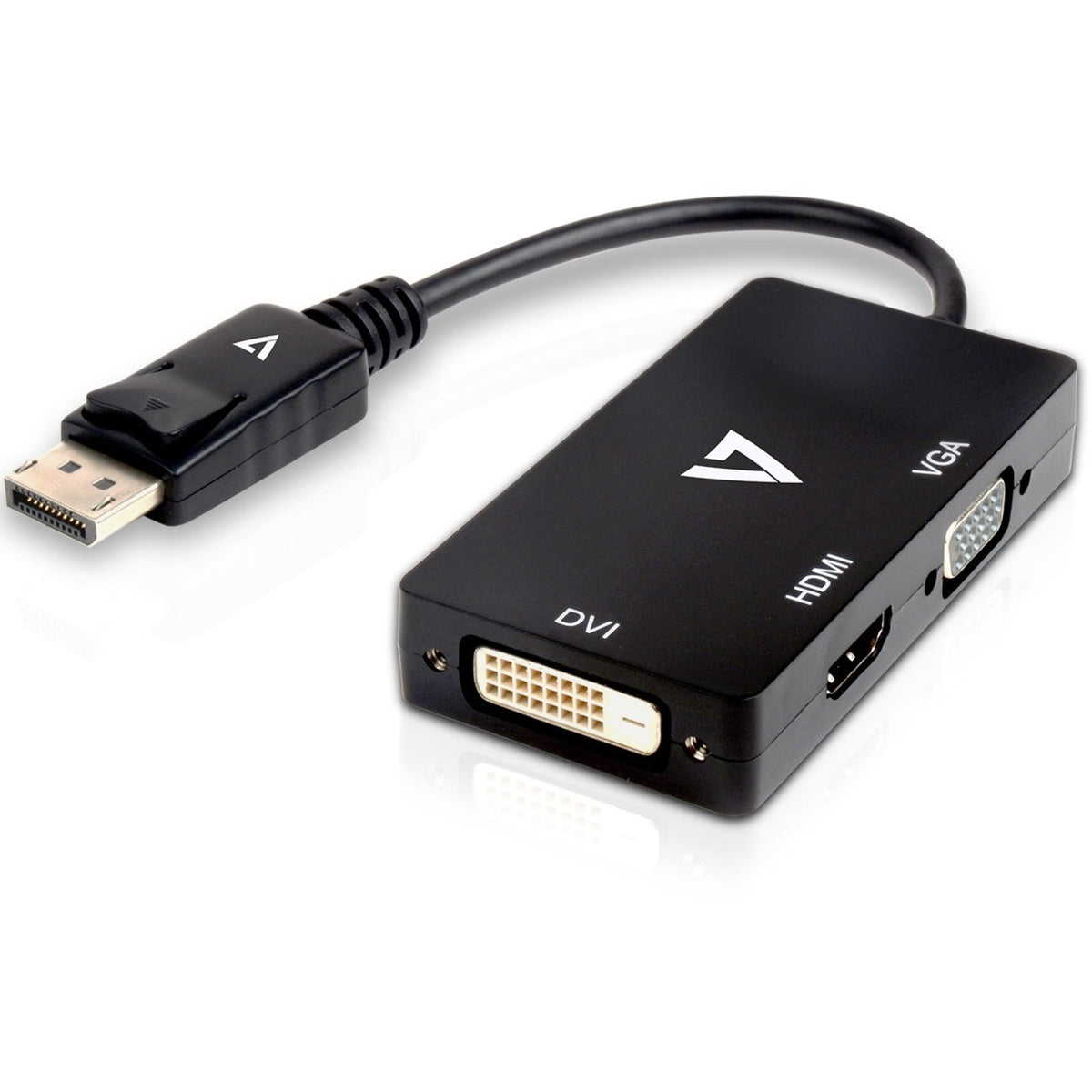 V7 Black Video Adapter DisplayPort Male to VGA Female + DVI-D Female + HDMI Female - V7DP-VGADVIHDMI-1E