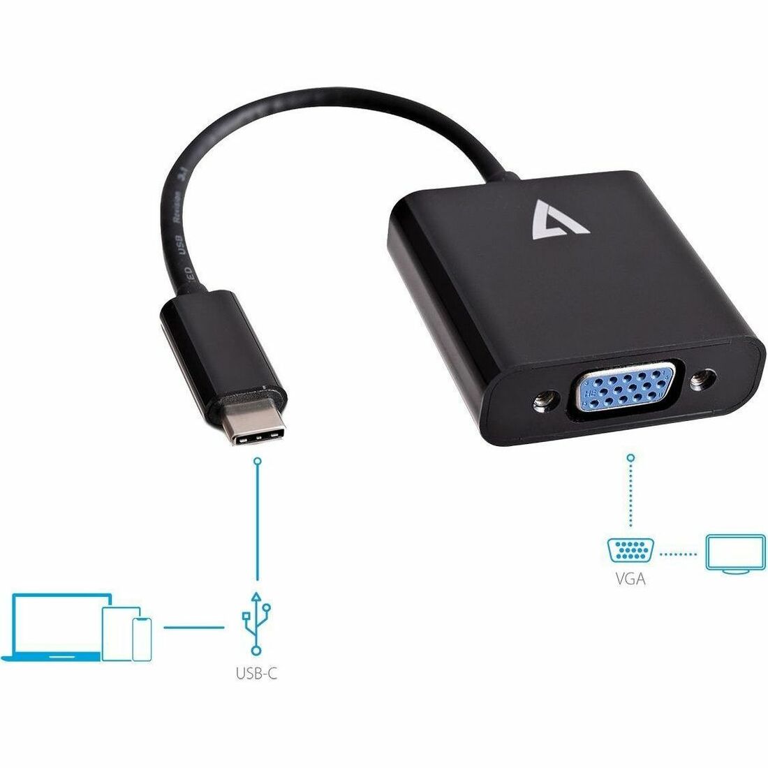 V7 Black USB Video Adapter USB-C Male to VGA Female - V7UCVGA-BLK-1E