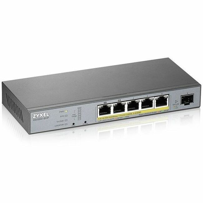 ZYXEL GS1350-6HP 5-Port Gigabit Smart Nebula Cloud Managed PoE Switch | 3 PoE+ / 2 PoE++ Ports at 60W with 1 SFP Uplink - GS1350-6HP