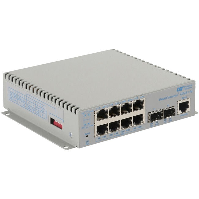 Omnitron Systems OmniConverter Managed Gigabit PoE+, 2xSFP, RJ-45, Ethernet Fiber Switch - 9539-0-28-1W