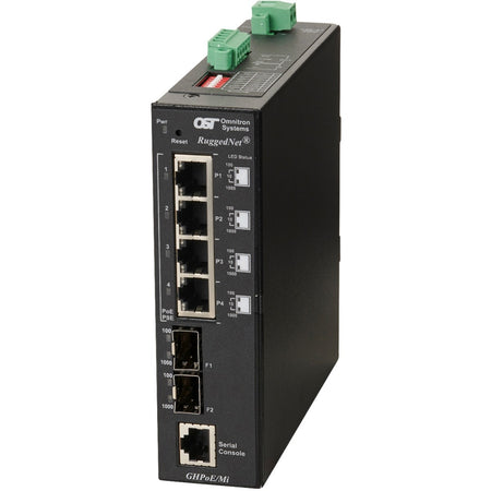 Omnitron Systems RuggedNet Managed Industrial Gigabit High Power 60W PoE, 2xSFP, RJ-45, Ethernet Fiber Switch - 3319-0-24-1Z