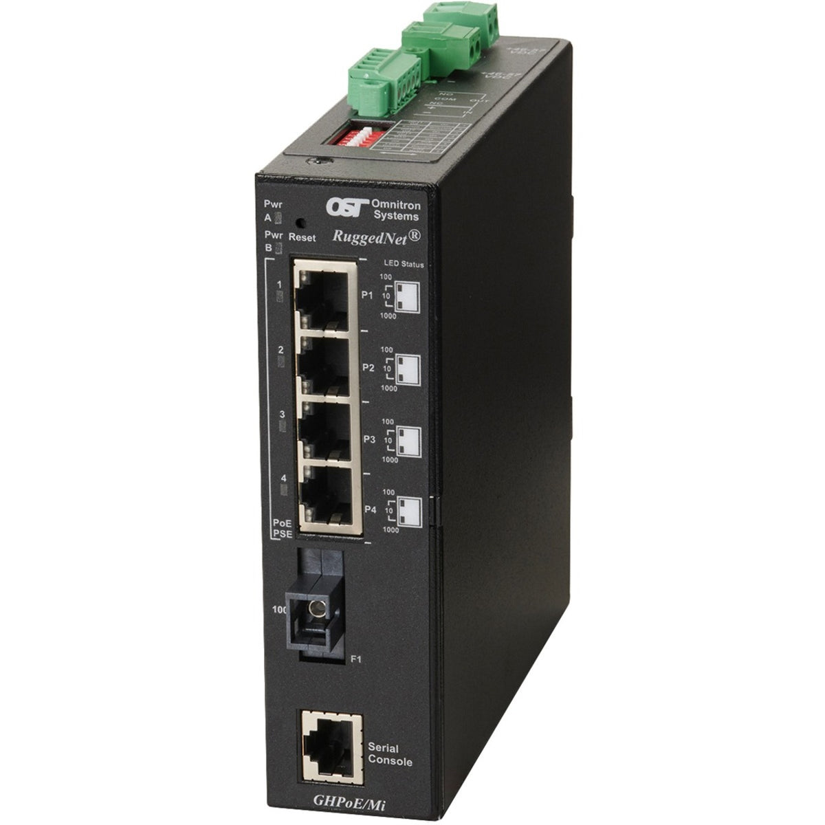 Omnitron Systems RuggedNet Managed Industrial Gigabit High Power 60W PoE, SM SC SF, RJ-45, Ethernet Fiber Switch - 3310-1-14-2Z