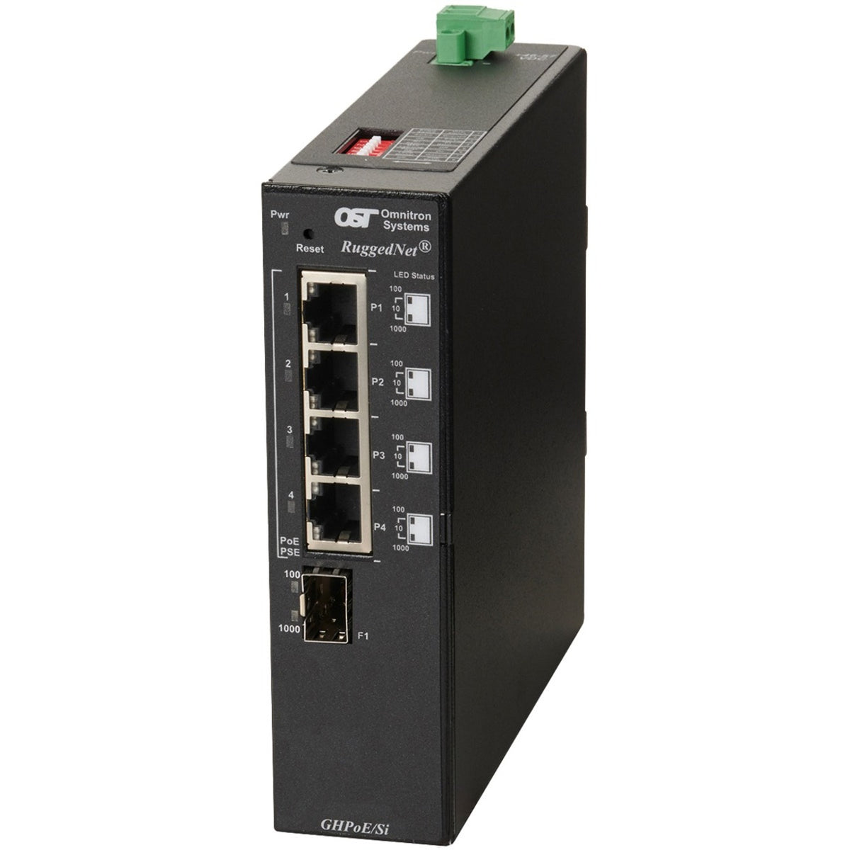 Omnitron Systems RuggedNet Unmanaged Industrial Gigabit High Power 60W PoE, SFP, RJ-45, Ethernet Fiber Switch - 3219-0-14-1Z