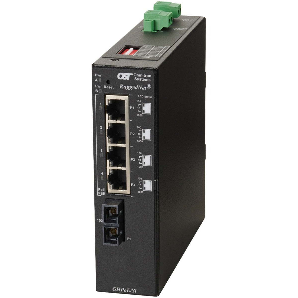 Omnitron Systems RuggedNet Unmanaged Industrial Gigabit High Power 60W PoE, MM SC, RJ-45, Ethernet Fiber Switch - 3202-6-14-2Z