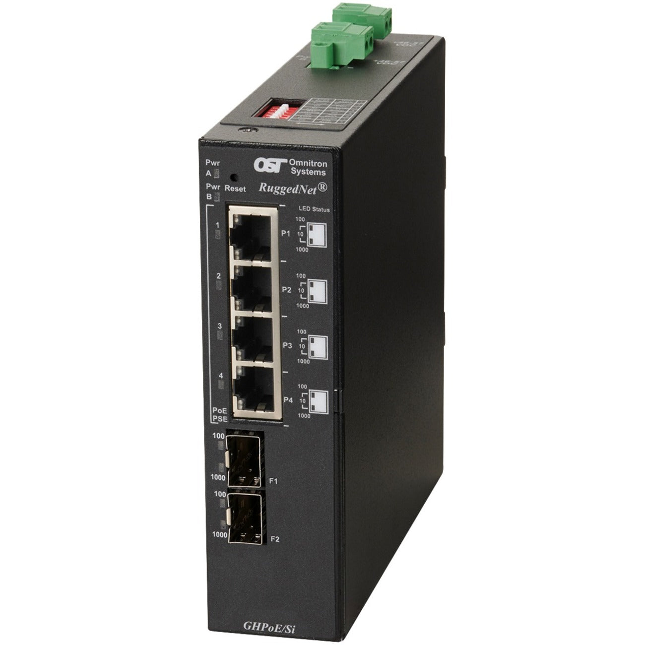 Omnitron Systems RuggedNet Unmanaged Industrial Gigabit High Power 60W PoE, 2xSFP, RJ-45, Ethernet Fiber Switch - 3219-0-24-2Z