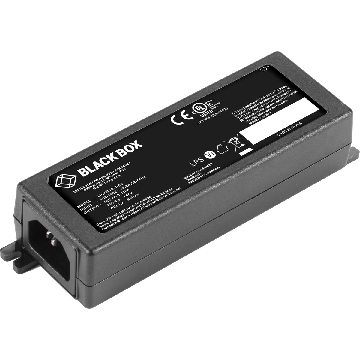 Black Box 1PT PoE+ Gb ENET Injector - LPJ001A-T-R2