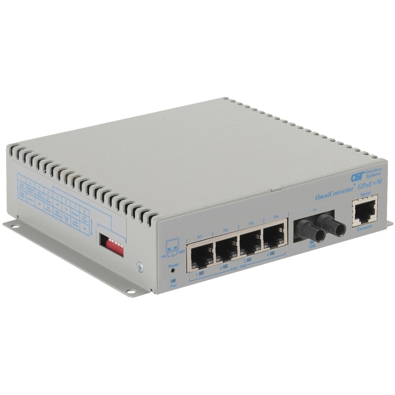 Omnitron Systems OmniConverter Managed Gigabit PoE+, SM ST, RJ-45, Ethernet Fiber Switch - 9521-1-14-9Z