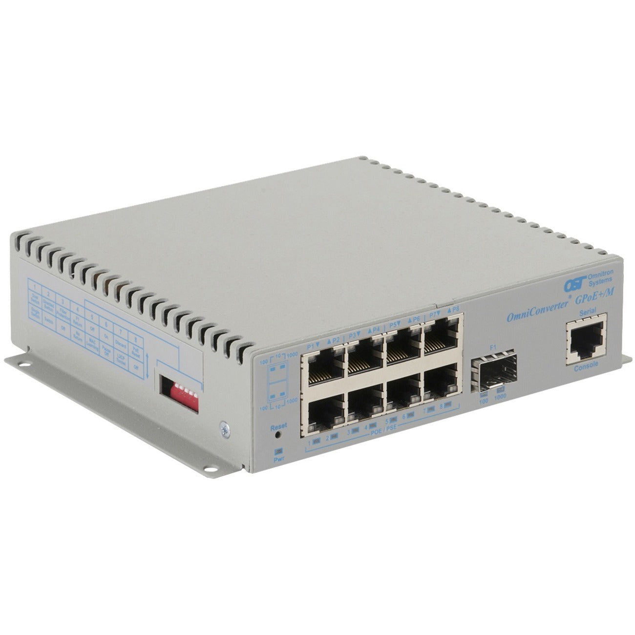 Omnitron Systems OmniConverter Managed Gigabit PoE+, SFP, RJ-45, Ethernet Fiber Switch - 9539-0-18-1