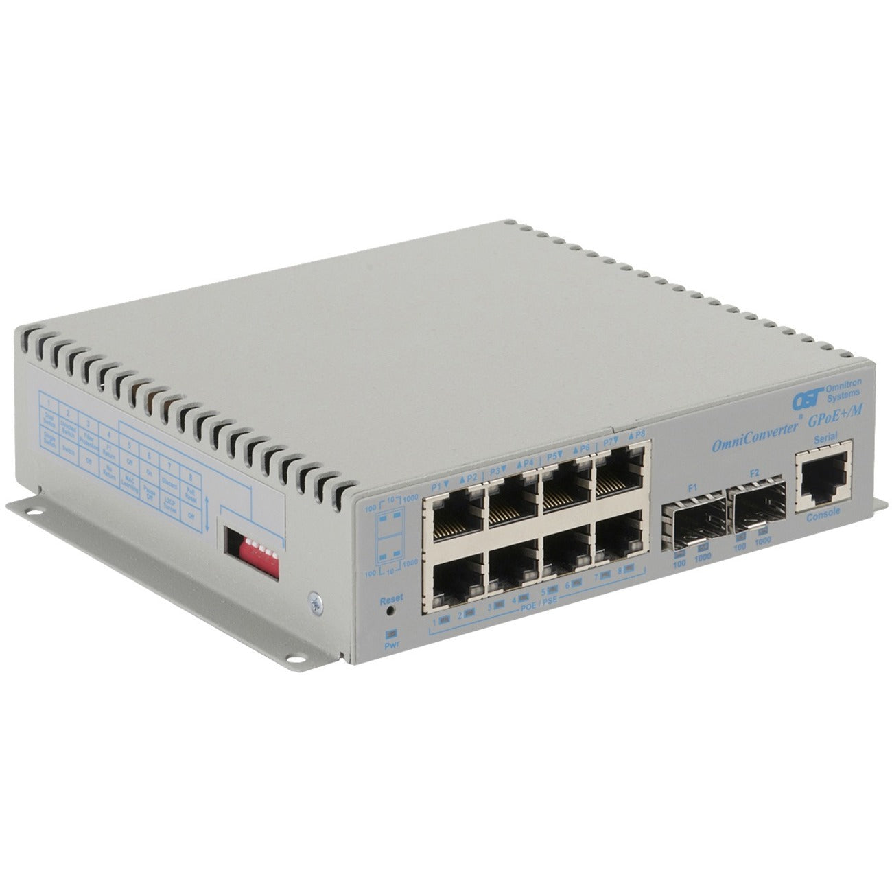 Omnitron Systems OmniConverter Managed Gigabit PoE+, 2xSFP, RJ-45, Ethernet Fiber Switch - 9539-0-28-1