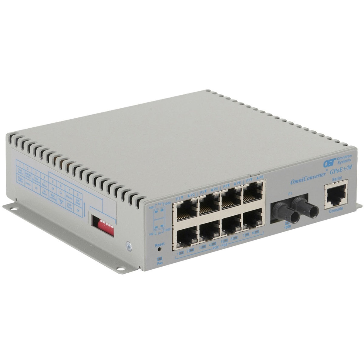 Omnitron Systems OmniConverter Managed Gigabit PoE+, MM ST, RJ-45, Ethernet Fiber Switch - 9520-0-18-9Z